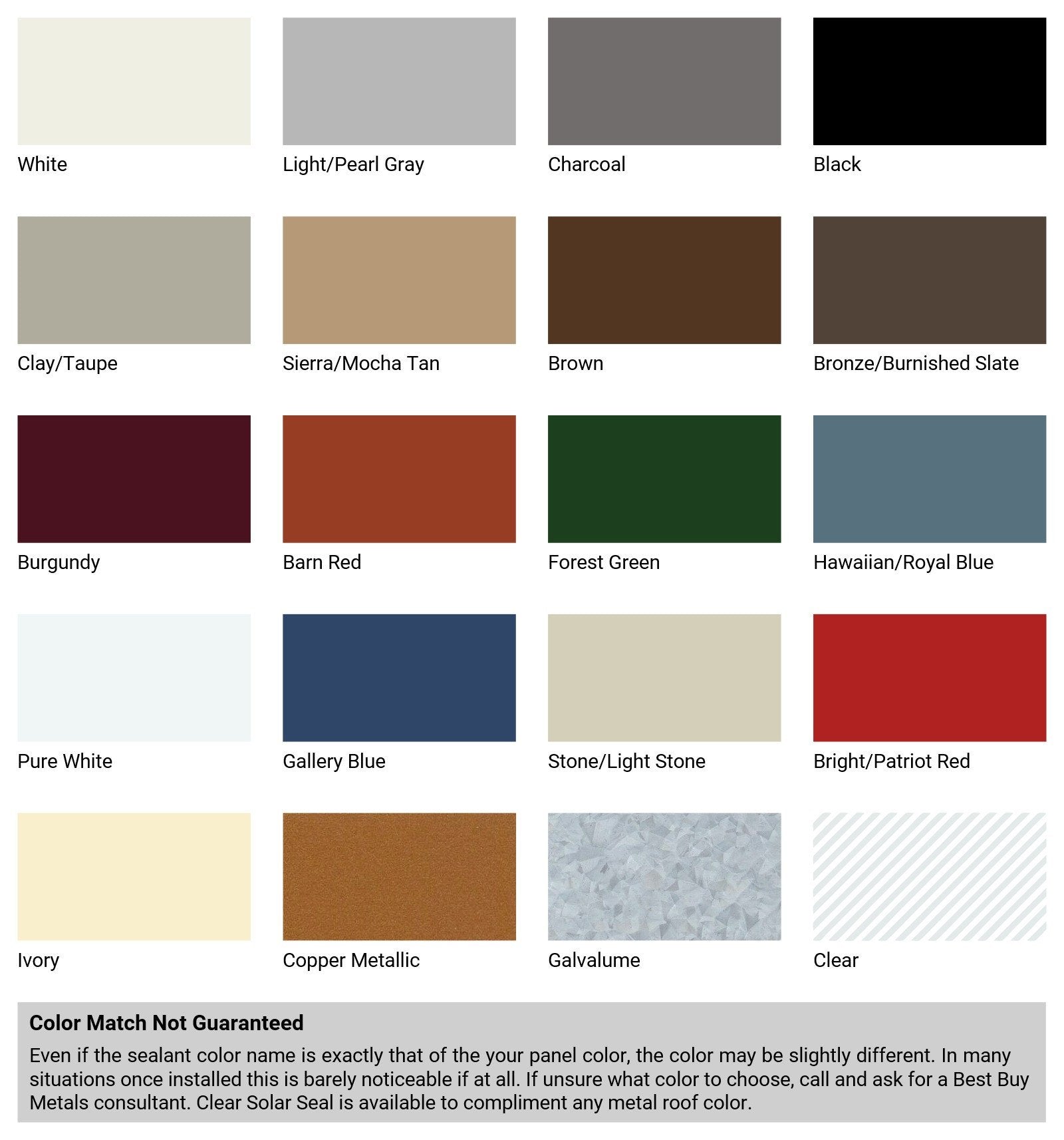 Solar Seal - Metal Roof Sealant - Colors